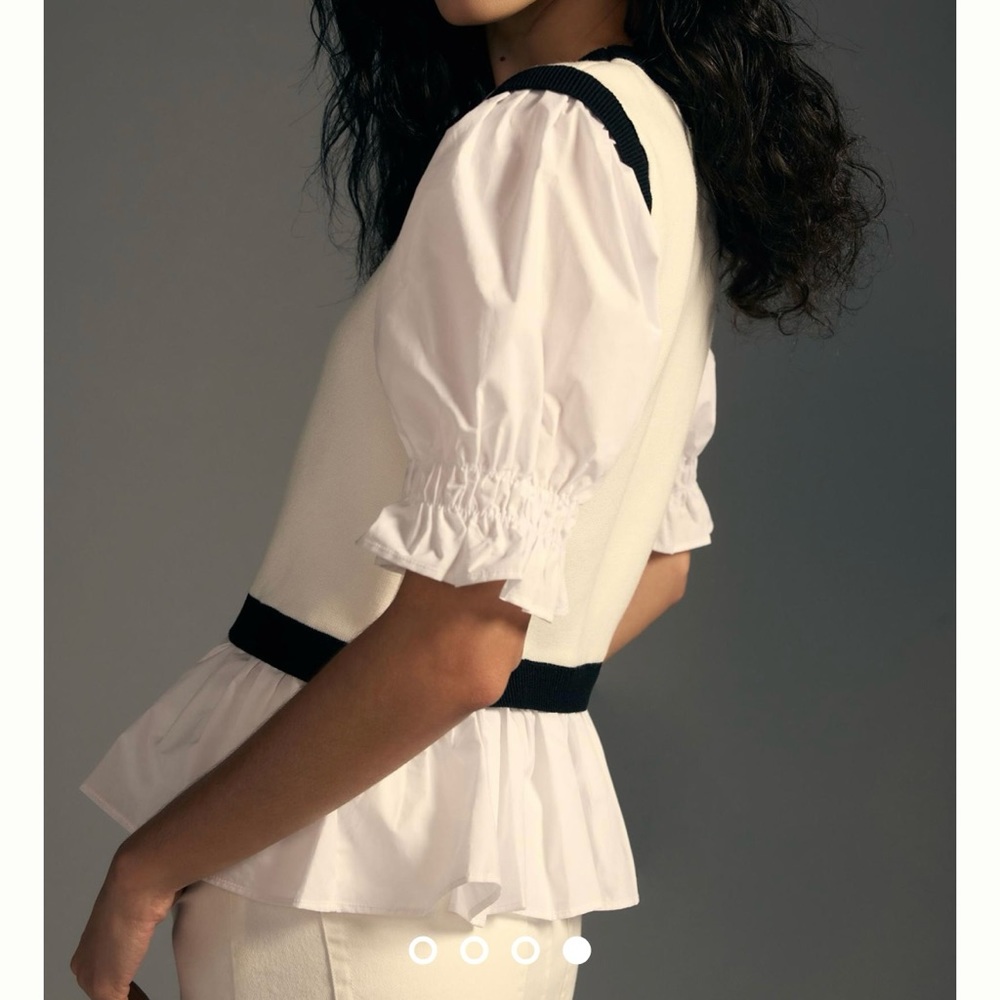 NWT! Anthropologie Layered Poplin Sweater Top in White, Off White, Black size XS - Picture 3 of 10